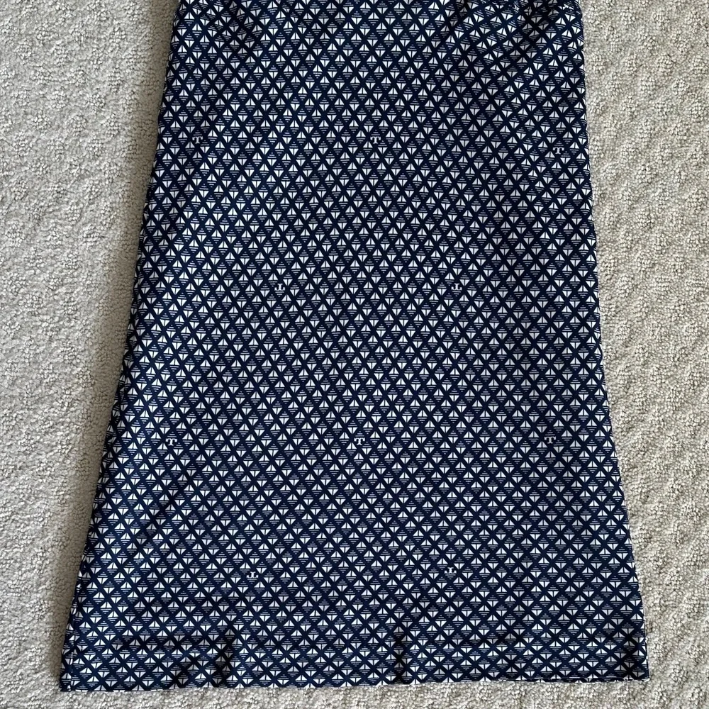 Tory Burch Geometric Print Cap Sleeve Midi Dress Navy/White S Designer Office